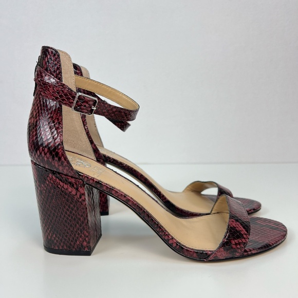 Vince Camuto Snakeskin Block Heel Sandal Burgundy Open Toe Ankle Strap Womens 10 - Picture 4 of 13
